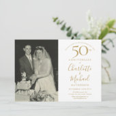 Goldene Signatur 50. Hochzeitstag Foto Einladung (Stehend Vorderseite)