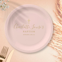 Goldene Signatur-Taufe Christening Blush Rosa Papi Pappteller