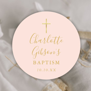 Goldene Signatur-Taufe Christening Blush Rosa Runder Aufkleber
