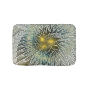 Goldene Silber-Blumen-Fantasie abstrakte Fraktal-K Badematte