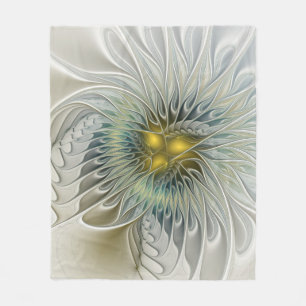 Goldene Silber-Blumen-Fantasie abstrakte Fraktal-K Fleecedecke