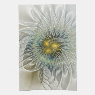 Goldene Silber-Blumen-Fantasie-Abstrakte Fraktal-K Geschirrtuch