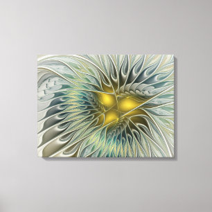 Goldene Silber-Blumen-Fantasie abstrakte Fraktal-K Leinwanddruck