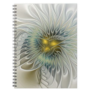 Goldene Silber-Blumen-Fantasie-Abstrakte-Fraktal-K Notizblock