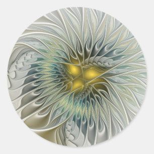 Goldene Silber-Blumen-Fantasie abstrakte Fraktal-K Runder Aufkleber