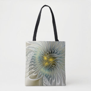 Goldene Silber-Blumen-Fantasie-Abstrakte Fraktal-K Tasche