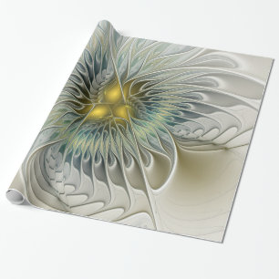 Goldene Silberblumen-Fantasie abstrakte Fraktal-Ku Geschenkpapier