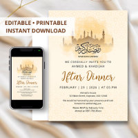 Goldene Silhouette-Moschee Geometrisches Iftar-Din