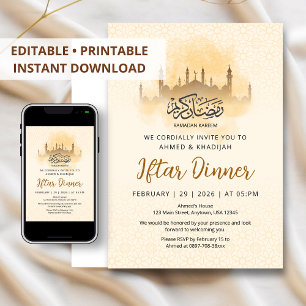Goldene Silhouette-Moschee Geometrisches Iftar-Din Einladung