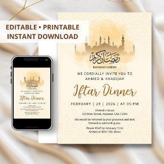 Goldene Silhouette-Moschee Geometrisches Iftar-Din Einladung