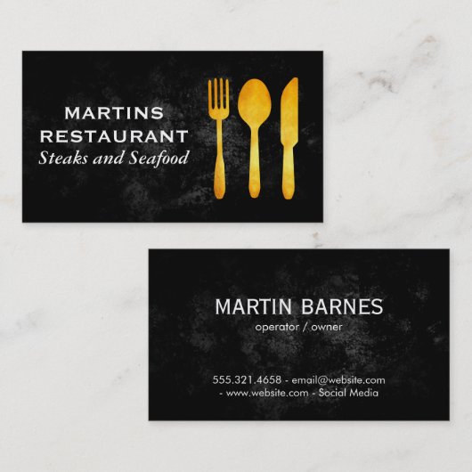 Goldene Silverware | Restaurant Visitenkarte (Vorne/Hinten)