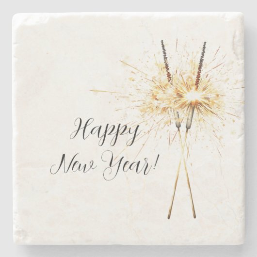 Goldene Silvester- und Neujahrsfeier Funken Steinuntersetzer (Vorderseite)