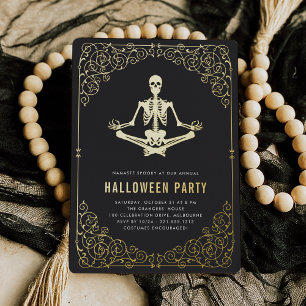 Goldene Skelett-Halloween-Party Folieneinladung