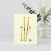 Goldene Skier und Polen | Retro Ski Illustration C Postkarte (Stehend Vorderseite)