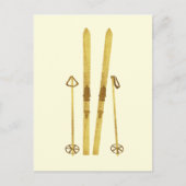 Goldene Skier und Polen | Retro Ski Illustration C Postkarte (Vorderseite)