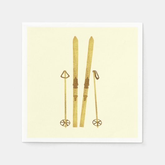 Goldene Skier und Polen | Retro Ski Illustration C Serviette (Vorderseite)