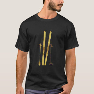 Goldene Skier und Polen Retro Ski Illustration C T-Shirt