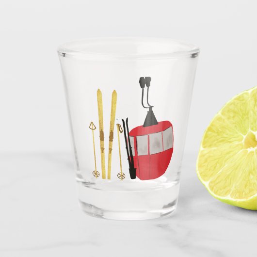 Goldene Skier und Polen | Retro Skilift Urlaub Schnapsglas (Vorderseite)