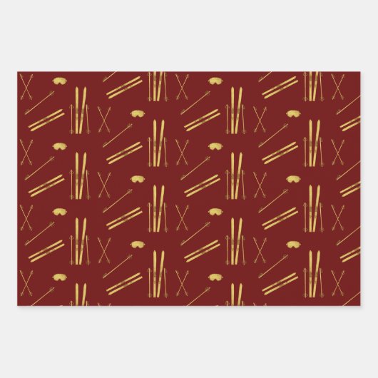 Goldene Skier und Polen | Urlaubsmuster Skigebiet Geschenkpapier Set (Vorderseite 3)