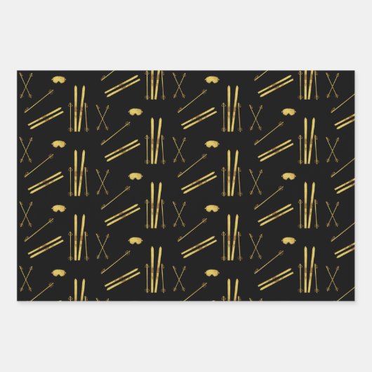 Goldene Skier und Polen | Urlaubsmuster Skigebiet Geschenkpapier Set (Vorderseite 2)