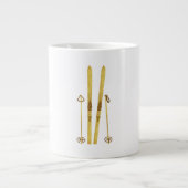 Goldene Skier und Polen | Vintage Skizze Jumbo-Tasse (Vorderseite)
