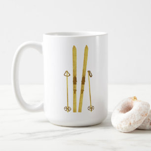 Goldene Skier und Skistöcke Vintage Skier-Illust Kaffeetasse