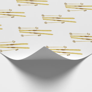 Goldene Skier und Stöcke   Holiday Skifahren Muste Geschenkpapier