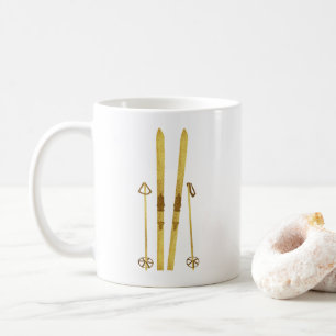 Goldene Skier und Stöcke Retro-Ski-Illustration Kaffeetasse
