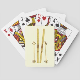 Goldene Skier und Stöcke Retro-Ski-Illustration Spielkarten