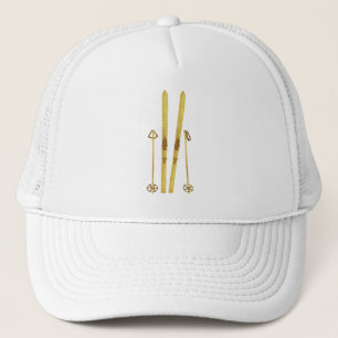 Goldene Skier und Stöcke Retro-Ski-Illustration Truckerkappe