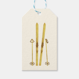 Goldene Skier und Stöcke Vintage-Ski-Creme Geschenkanhänger