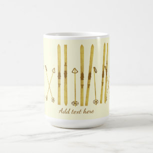 Goldene Skistöcke Vintage-Ski-Illustration Creme Kaffeetasse