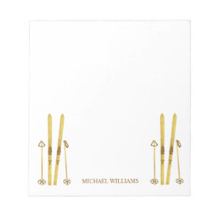 Goldene Skistöcke   Vintage-Ski-Illustration Creme Notizblock
