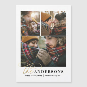 Goldene Skriptgrün kariertes Multi-Foto-Erntedank  Magnetkarte