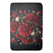 Goldene Skulls & Rote Rosen Sparkle Gotische Glamo Badematte (Vorderseite Vertikal)