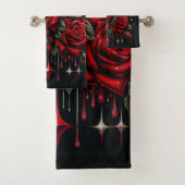 Goldene Skulls & Rote Rosen Sparkle Gotische Glamo Badhandtuch Set (Insitu)
