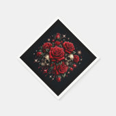 Goldene Skulls & Rote Rosen Sparkle Gotische Glamo Serviette (Ecke)