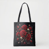 Goldene Skulls & Rote Rosen Sparkle Gotische Glamo Tasche (Vorderseite)