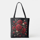 Goldene Skulls & Rote Rosen Sparkle Gotische Glamo Tasche (Rückseite)