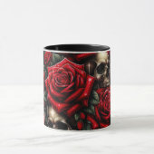 Goldene Skulls & Rote Rosen Sparkle Gotische Glamo Tasse (Zentrum)
