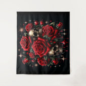 Goldene Skulls & Rote Rosen Sparkle Gotische Glamo Wandteppich (Vorderseite)