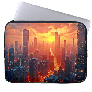 Goldene Skyline: Strahlende Stadtuntergangskunst Laptopschutzhülle