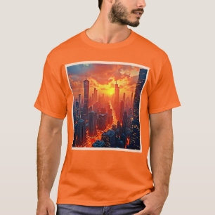 Goldene Skyline: Strahlende Stadtuntergangskunst T-Shirt