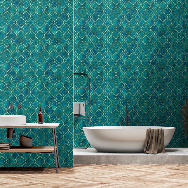 Goldene Smaragd-Geometrie Tapete (Badezimmer)