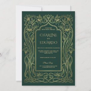 Goldene Smaragd-Hochzeitseinladung Art Nouveau Rah Einladung