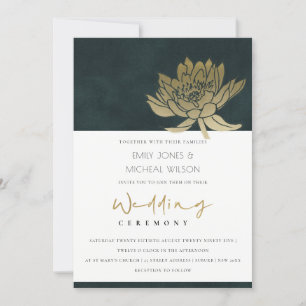 GOLDENE SMARAGDGRÜNE LOTUS BLUMEN HOCHZEITSEINLADU DANKESKARTE