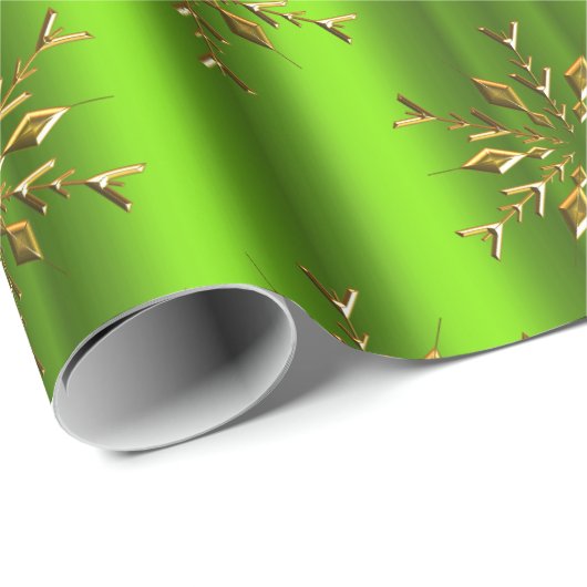 Goldene Snowflake-Stars zu grünen Weihnachten Geschenkpapier (Rolleneckpunkt)