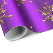 Goldene Snowflake-Stars zu Lila Weihnachten Geschenkpapier (Rolleneckpunkt)