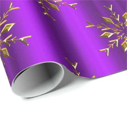 Goldene Snowflake-Stars zu Lila Weihnachten Geschenkpapier (Rolleneckpunkt)
