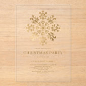 Goldene Snowflake Weihnachtsfeier Acryleinladungen (Vorderseite)